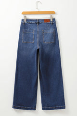 Denim High Waist Patch Pocket Straight Leg Jeans