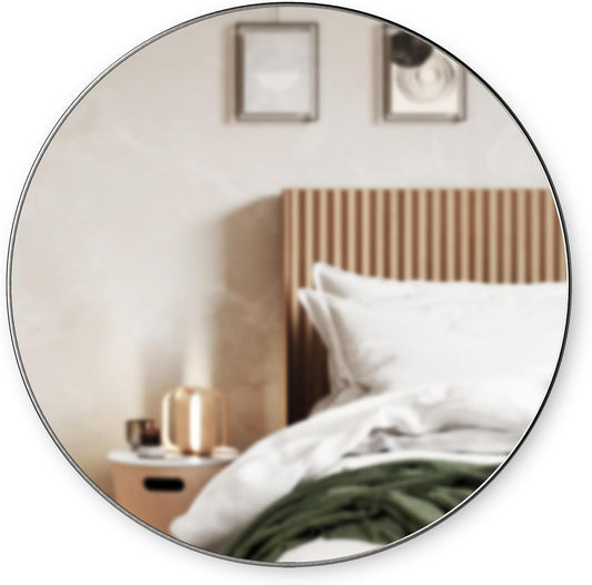 Hubba 34 Inch round Entryways, Washrooms, Living Rooms and More, Doubles as Wall Art, 34-Inch Circle Mirror, Titanium Finish-0