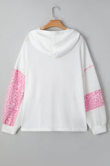 Plus Size Stripe Leopard Patchwork Waffle Knit Buttoned Hoodie