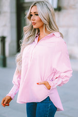 Stripe Smocked Long Sleeve Button-Up Shirt