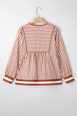 Stripe Long Sleeve Babydoll Blouse