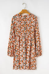 Floral Smocked V-Neck Bubble Sleeve Babydoll Dress