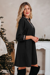 Contrast Trim V-Neck 3/4 Sleeve Mini Dress