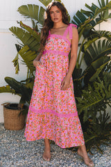 Floral Lace Tied-Strap Empire Waist Maxi Dress