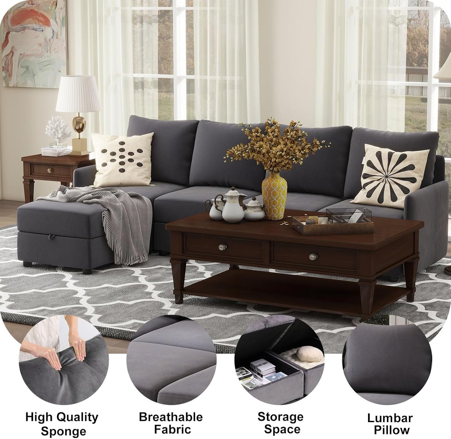 Convertible Modular Sectional Sofa with Memory Foam Comfort-3