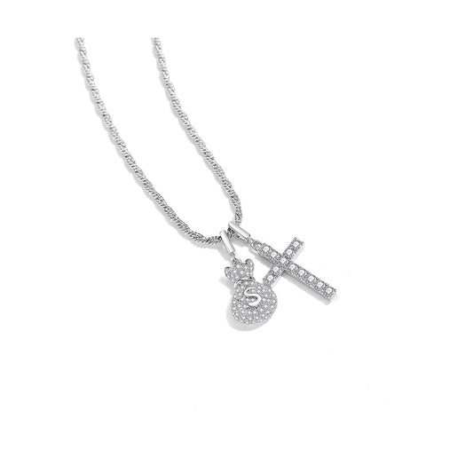 Cross Blessing Bag Silver Necklace-0