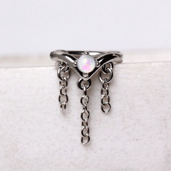 316L Stainless Steel Synthetic Opal Tiara with Chains Clicker Cartilage Earring-1