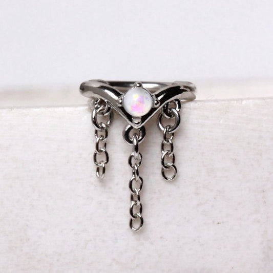 316L Stainless Steel Synthetic Opal Tiara with Chains Clicker Cartilage Earring-1