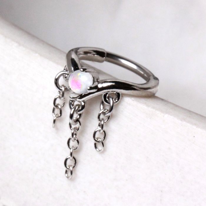 316L Stainless Steel Synthetic Opal Tiara with Chains Clicker Cartilage Earring-0