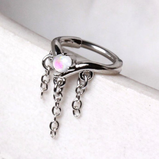 316L Stainless Steel Synthetic Opal Tiara with Chains Clicker Cartilage Earring-0