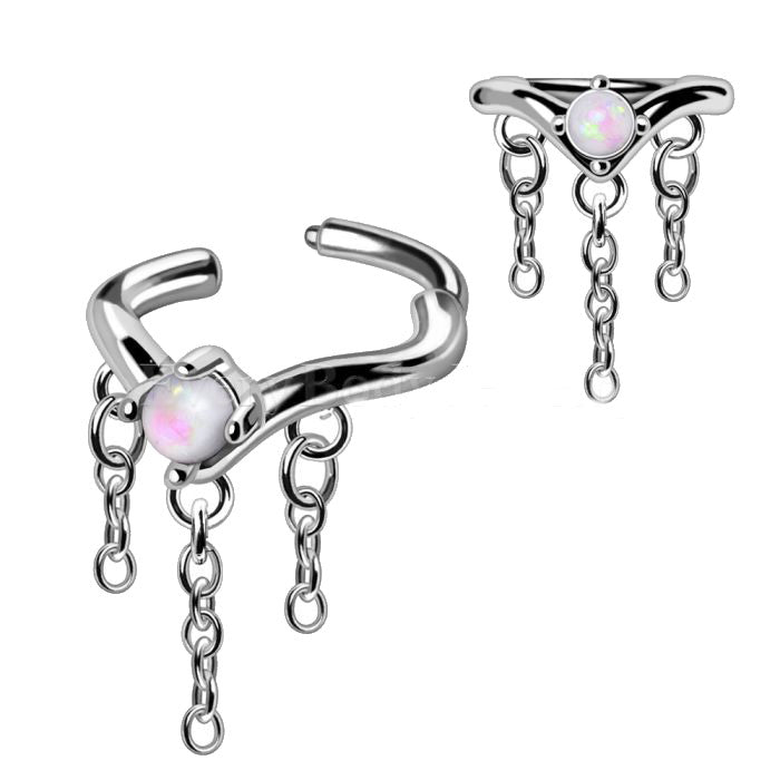 316L Stainless Steel Synthetic Opal Tiara with Chains Clicker Cartilage Earring-2