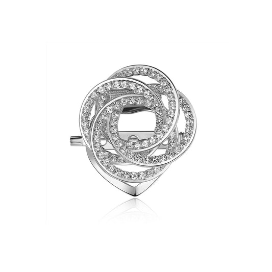 Crystal Camellia Silver Brooch-0