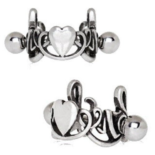 316L Stainless Steel LOVE Script with Heart Cartilage Ear Cuff-2