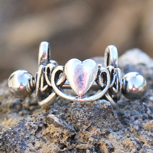 316L Stainless Steel LOVE Script with Heart Cartilage Ear Cuff-0