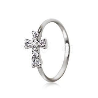 316L Stainless Steel Jeweled Cross Cartilage Earring / Nose Hoop Ring-2