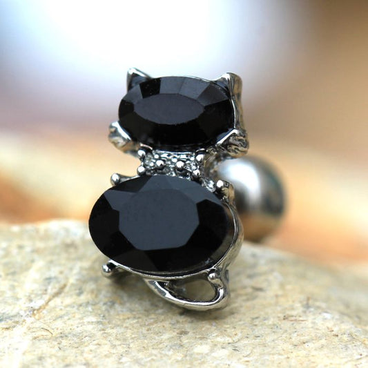 316L Stainless Steel Fancy Black Cat Cartilage Earring-0