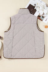 Plus Size Stripe Quilted Snap Button Vest