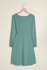 Solid Button-Up Scoop Neck Dress
