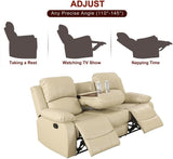 Beige Leather Recliner Sofa Set With Built In Coffee Table-4