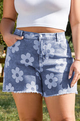Shiloh Plus Size Floral Pattern Denim Shorts