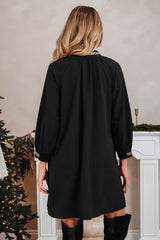 Contrast Trim V-Neck 3/4 Sleeve Mini Dress