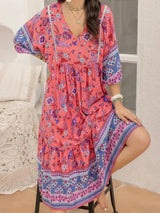 Printed Puff Sleeve Midi Dress