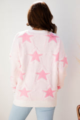 Star Ribbed Trim Drop Shoulder Oversized Sweater