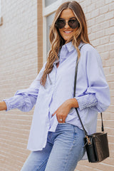 Stripe Smocked Long Sleeve Button-Up Shirt