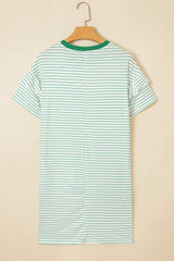 Stripe Ruffle Short Sleeve Crew Neck T-Shirt Mini Dress