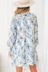 Floral Ruffle Tie Neck Mini Dress