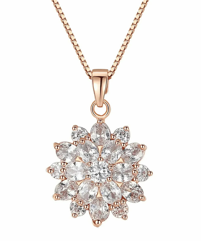 Diamond Sunflower Pendant Necklace 18 Karats Gold Plated