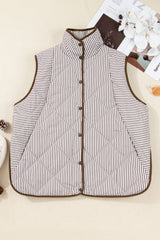 Plus Size Stripe Quilted Snap Button Vest