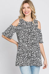 Heimish Full Size Leopard Round Neck Cold Shoulder T-Shirt Plus Size