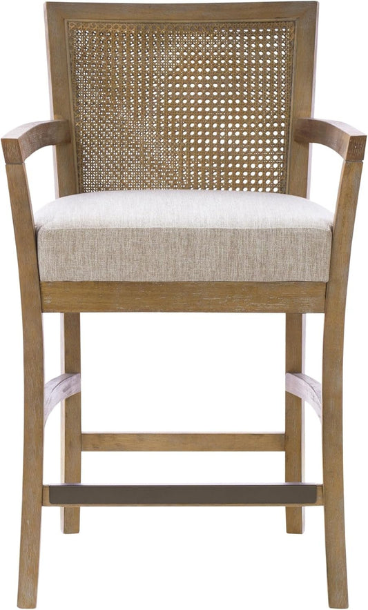 Diedra, Counter Stool Kitchen Island Counter Stool, Natural Cane Backrest, Solid Wood Legs, Upholstered Seat, Counter Height Stool for Kitchen Island Stool, 38" H, Reclaimed Natural-0