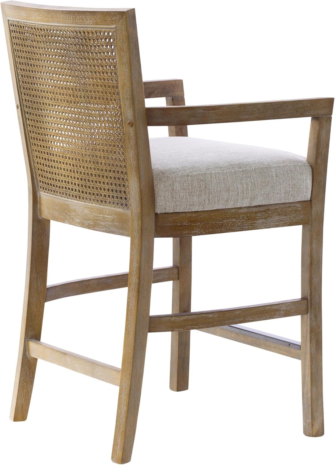Diedra, Counter Stool Kitchen Island Counter Stool, Natural Cane Backrest, Solid Wood Legs, Upholstered Seat, Counter Height Stool for Kitchen Island Stool, 38" H, Reclaimed Natural-2
