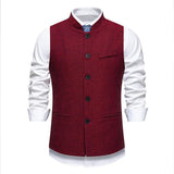 Men's Retro Stand Collar Herringbone Solid Color Suit Vest