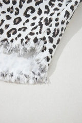 White Leopard Frayed Hem Denim Shorts