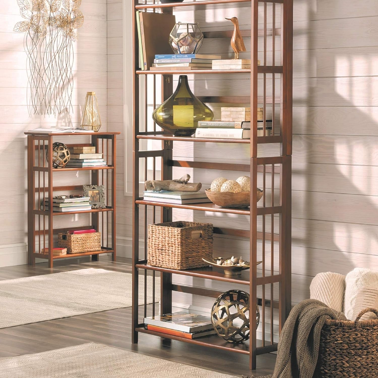 3-Shelf Stackable 27.5" Wide-Chestnut Fold Bookcase-1