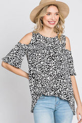 Heimish Full Size Leopard Round Neck Cold Shoulder T-Shirt Plus Size