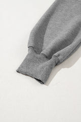 华夫格针织泡泡袖侧开叉上衣