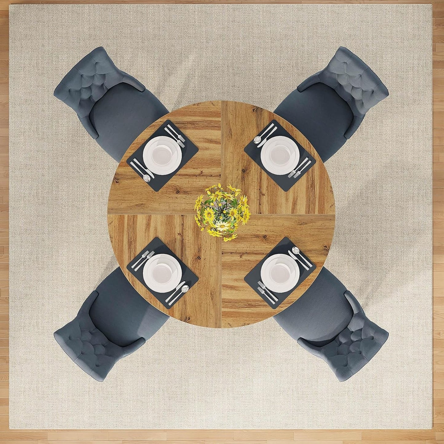 round Dining Table Wood Kitchen Table for Dining Room Living Room, 47" Dinning Room Tables for 4 Adult, Farmhouse Dinner Table with Wooden Tabletop and Cross Base, Burlywood(Only Table)-4