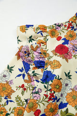Apricot Ruffled Shoulder Long Sleeve Floral Blouse
