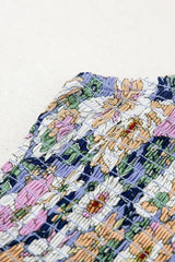 紫色碎花方领弹力高腰连体裤