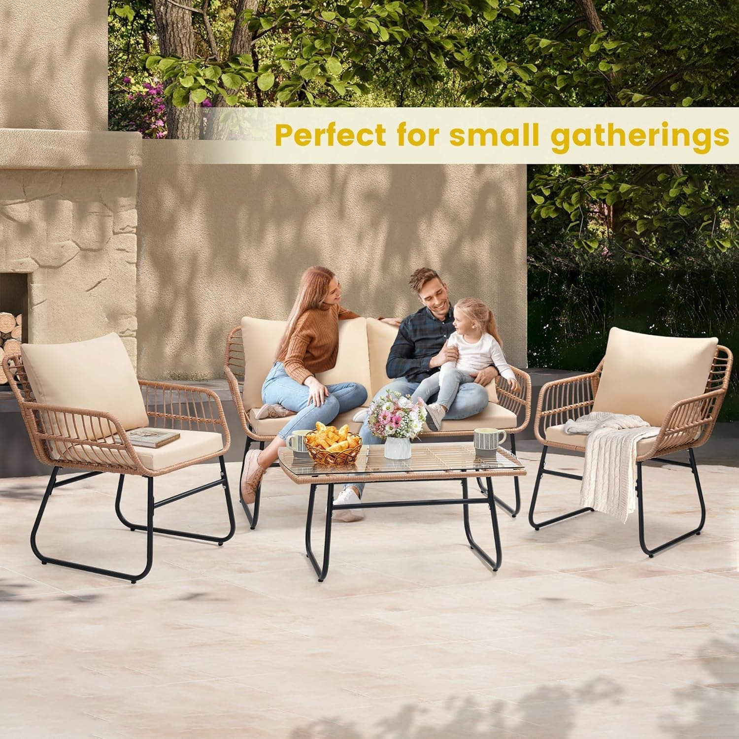Four Piece Outdoor Wicker Sofa Rattan Chairs Set-2
