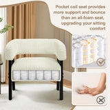 Beige Corduroy Barrel Chair With Pocket Coil Support