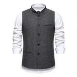 Men's Retro Stand Collar Herringbone Solid Color Suit Vest