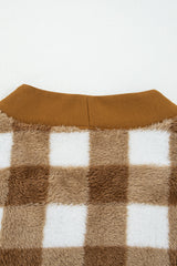 Checker Sherpa Button-Up Pocketed Cardigan