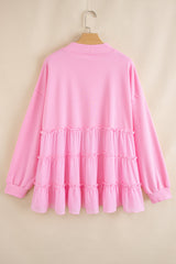 Plus Size Solid Ruffle Tiered Ribbed Crewneck Top