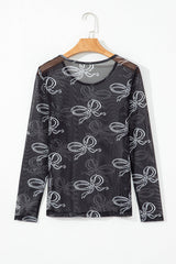 Bow Tie Mesh Long Sleeve Top