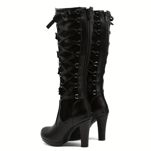 Platform Punk Tall Goth Buckled Knee-High Boots